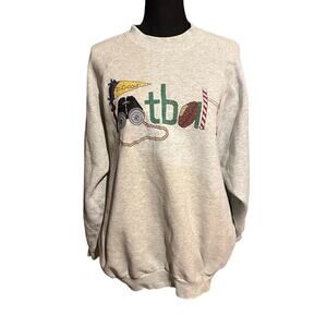 Football Hand Embroidered Crew Neck Sweatshirt Women's Size L Large